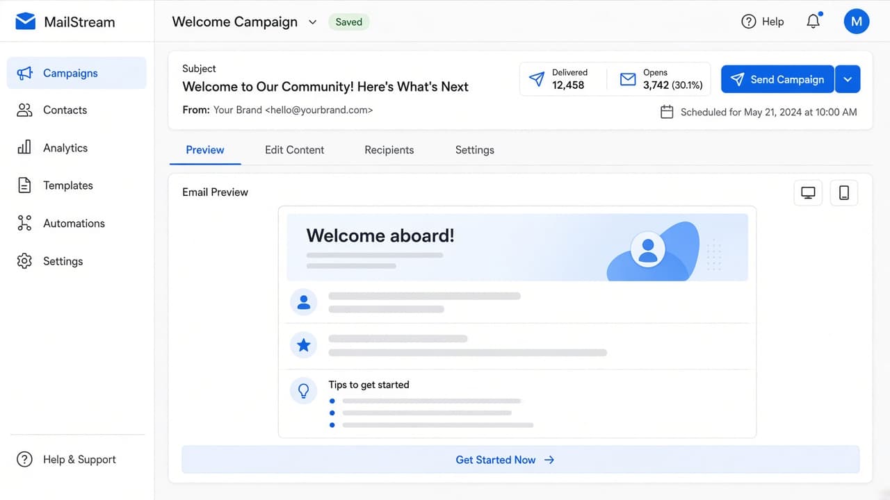 Ouzmail campaign workspace preview